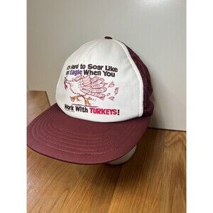 VINTAGE Soar Like an Eagle Work With Turkeys Hat Cap Snap Back Trucker 80s
